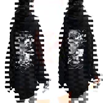 花とシャム猫、ヴィンテージ感、花柄シャム猫 レディース オーバーサイズ パーカー バックプリント - Kawaiitshirt