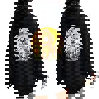 花畑に大きな目を持つかわいいポニー レディース オーバーサイズ パーカー バックプリント - Kawaiitshirt