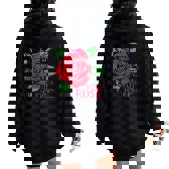 赤いバラとi'm A Wild Roseの花のデザイン レディース オーバーサイズ パーカー バックプリント - Kawaiitshirt