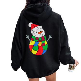 Building Bricks Christmas Patchwork Snowman Merry Brickmas Women Oversized Hoodie Back Print - Thegiftio UK