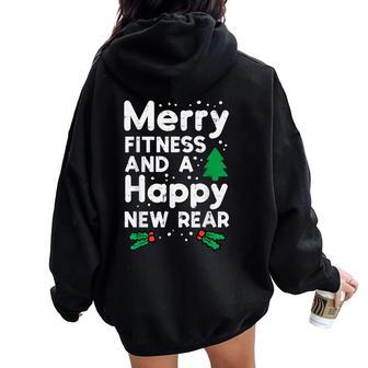 Christmas Merry Fitness Happy New Rear Xmas Workout Women Women Oversized Hoodie Back Print - Thegiftio UK