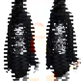 Christmas Persian Cat Santa Hat Coffee Lover Winter Women Oversized Hoodie Back Print - Seseable