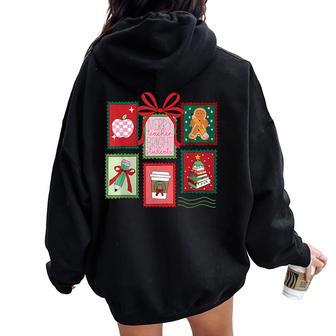 Christmas Teacher Stamps Women Oversized Hoodie Back Print - Thegiftio UK
