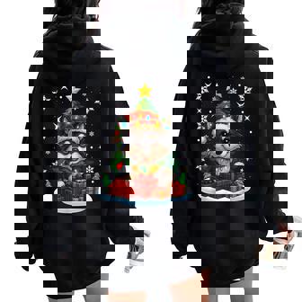 Christmas Tree Wolf Lighting Santa Hat Xmas Family Women Women Oversized Hoodie Back Print | Seseable CA