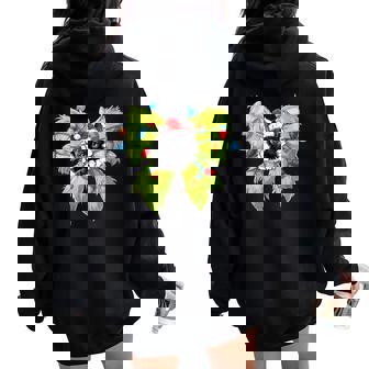 Coquette Bow Elf And Black Cat Christmas Lights Women Oversized Hoodie Back Print | Seseable CA