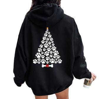Dog Paw Christmas Tree Pet Dog Puppy Lover Xmas Women Oversized Hoodie Back Print - Thegiftio UK