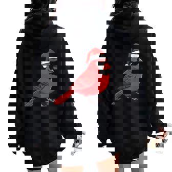 Festive Cute Red Cardinal Bird Christmas Winter Nature Lover Women Oversized Hoodie Back Print | Mazezy