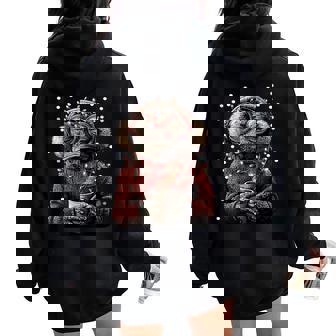 Festive Frog In Glasses Christmas Lights Coffee Winter Women Oversized Hoodie Back Print | Mazezy