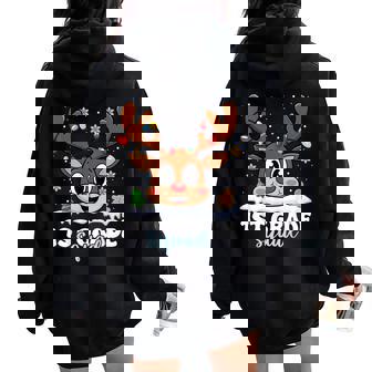 First Grade Squad Teachers Christmas Reindeer Lovers Xmas Women Oversized Hoodie Back Print - Thegiftio