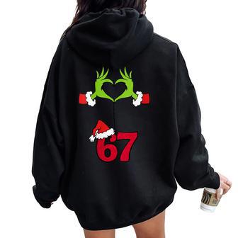 67 Meme Green Christmas Hands Humor Women Oversized Hoodie Back Print - Thegiftio UK