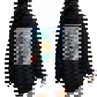 Cat Santa Hat Yeti Christmas Snow Meme Cool Selfie Women Oversized Hoodie Back Print | Mazezy