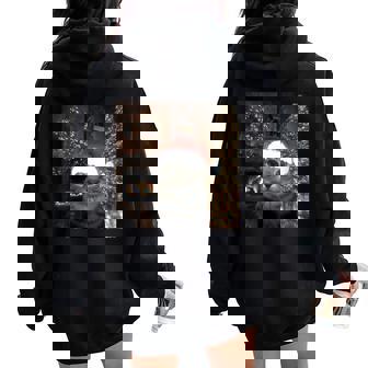 Meme Cat Taking A Selfie Christmas Xmas Lights Holiday Women Oversized Hoodie Back Print - Thegiftio