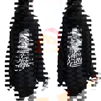 Persian Cat Santa Hat Christmas Lights Women Oversized Hoodie Back Print | Seseable CA