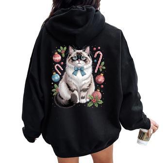 Ragdoll Cat Santa Hat Christmas Lights Women Oversized Hoodie Back Print - Thegiftio