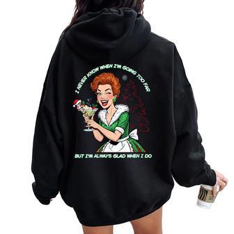 Retro Hostess Christmas Holiday Vintage Cocktail Party Women Oversized Hoodie Back Print - Thegiftio UK
