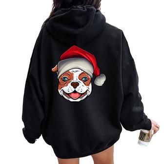 Santa Hat Xmas Pajamas American Bulldog Dog Christmas Women Oversized Hoodie Back Print | Mazezy