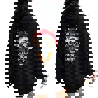 Santa Hat Xmas Pajamas Doberman Pinscher Dog Christmas Women Oversized Hoodie Back Print | Mazezy