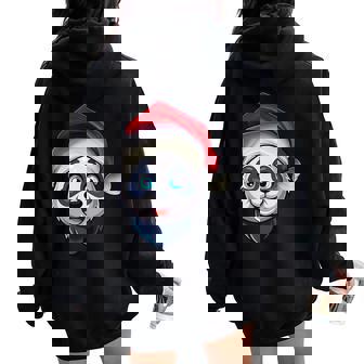 Santa Hat Xmas Pajamas Panda Dog Christmas Women Oversized Hoodie Back Print | Mazezy