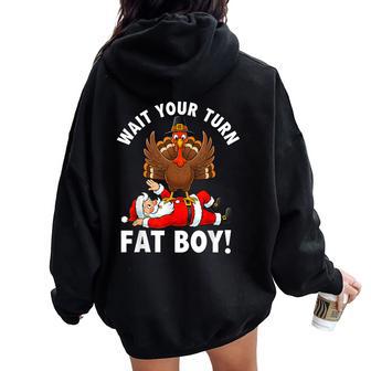 Thanksgiving Christmas Turkey Vs Santa For Women Women Oversized Hoodie Back Print - Thegiftio UK