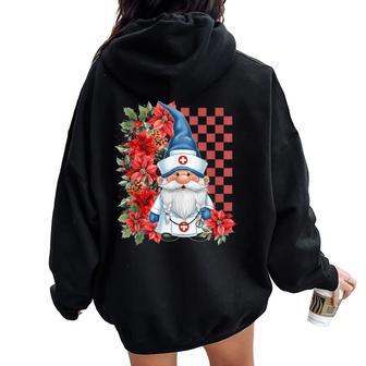 Gnome Nurse Christmas Plaid Poinsettia Medical Worker Women Oversized Hoodie Back Print - Thegiftio UK
