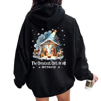 The Greatest For All Christmas Nativity Jesus Christian Women Oversized Hoodie Back Print - Thegiftio UK
