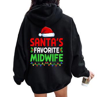 Groovy Santa's Favorite Midwife Nurse Christmas Santa Hat Women Oversized Hoodie Back Print - Thegiftio UK