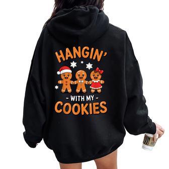 Hangin' With My Cookies Christmas Teacher Gingerbread Pajama Women Oversized Hoodie Back Print - Thegiftio UK