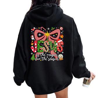 Jesus Is The Reason For The Season Christian Christmas Bow Women Oversized Hoodie Back Print - Thegiftio UK