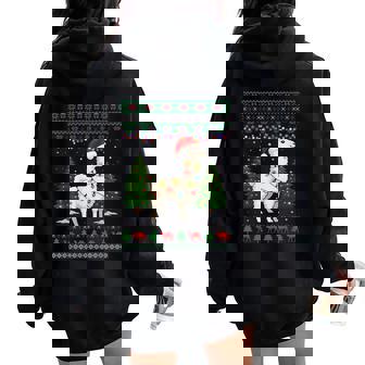 Llama Ugly Christmas Sweater With Christmas Lights Women Oversized Hoodie Back Print - Seseable