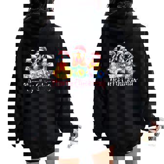 Merry Chickmas Ornament Lights Chicken Farmer Xmas Squad Women Oversized Hoodie Back Print | Mazezy