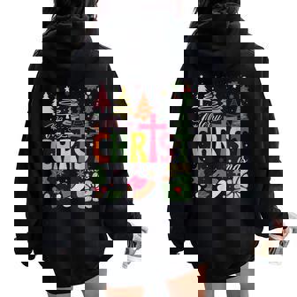 Merry Christ Mas Boho Floral Religious Christian Jesus Xmas Women Oversized Hoodie Back Print | Seseable CA