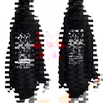 Merry Christmas Flamingo Santa Hat Lights Snow Women Oversized Hoodie Back Print | Mazezy