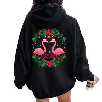 Merry Christmas Flamingos Holiday Fun For Women Women Oversized Hoodie Back Print - Thegiftio UK