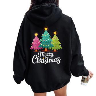 Merry Christmas Fun Colorful Christmas Tree Women Oversized Hoodie Back Print - Thegiftio UK