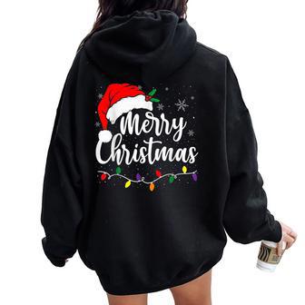 Merry Christmas Lights Red Santa Hat Xmas Family Women Women Oversized Hoodie Back Print - Thegiftio UK