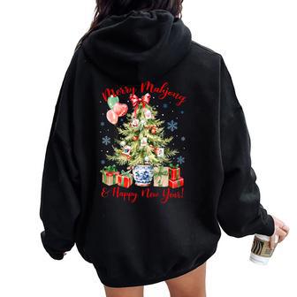 Merry Mahjong For Boys Family Christmas Women Oversized Hoodie Back Print - Thegiftio UK