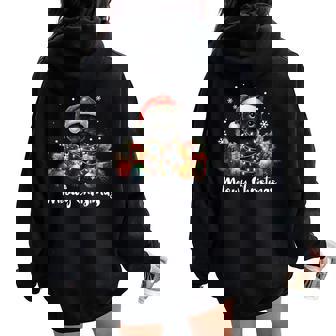 Moewy Christmas Black Cute Cat Santa Hat Xmas Girl Women Oversized Hoodie Back Print | Seseable CA