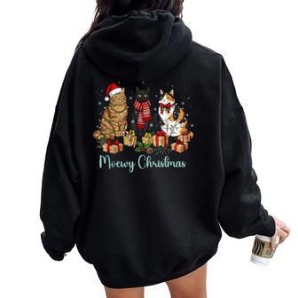 Moewy Christmas Cute Cat Santa Hat Xmas Girl Women Oversized Hoodie Back Print - Thegiftio UK