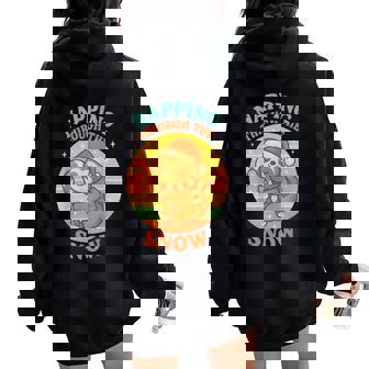 Napping Through The Snow Christmas Sloth Candy Cane Women Oversized Hoodie Back Print | Mazezy