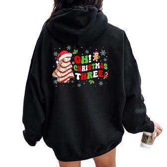 Oh Christmas Three 3Rd Birthday Girl Groovy Xmas Tree Cake Women Oversized Hoodie Back Print - Thegiftio UK