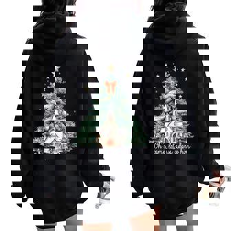 Oh Come Let Us Adore Him Christian Jesus Christmas Pajamas Women Oversized Hoodie Back Print - Seseable