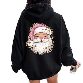 Pink Preppy Santa Christmas Pajama Graphic Women Oversized Hoodie Back Print - Thegiftio UK