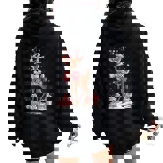 Pink Reindeer Coquette Bow Christmas Xmas Pajamas Girl Women Women Oversized Hoodie Back Print - Thegiftio