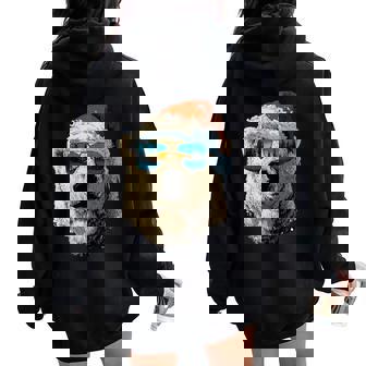 Polar Bear With Sunglasses Snow Santa Hat Christmas Animal Women Oversized Hoodie Back Print | Mazezy