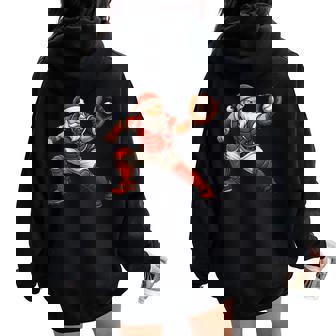 Santa Playing Baseball Catcher Merry Christmas Sport Player Women Oversized Hoodie Back Print - Thegiftio