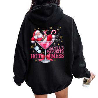 Santa's Favorite Hot Mess Woman Christmas Drink Women Oversized Hoodie Back Print - Thegiftio UK