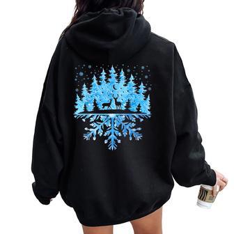 Vintage Snowflake Christmas Tree Pjs Xmas Women Women Oversized Hoodie Back Print - Thegiftio UK