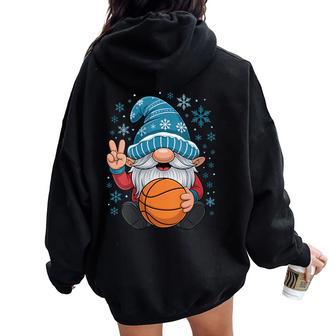 Winter Basketball Gnome Christmas Snowflake Hat Women Oversized Hoodie Back Print - Thegiftio UK