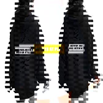 Adults At Play Yellow Road Sign Man Woman Jogging Wine Glass Women Oversized Hoodie Back Print | Mazezy