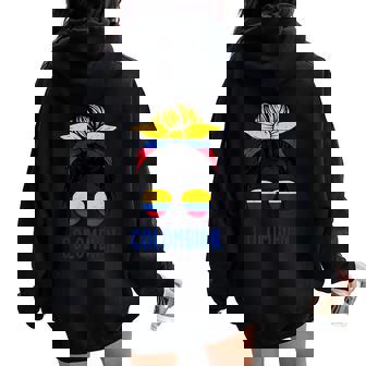 Colombia Flag Messy Hair Hispanic Heritage Colombian Girl Women Oversized Hoodie Back Print | Mazezy